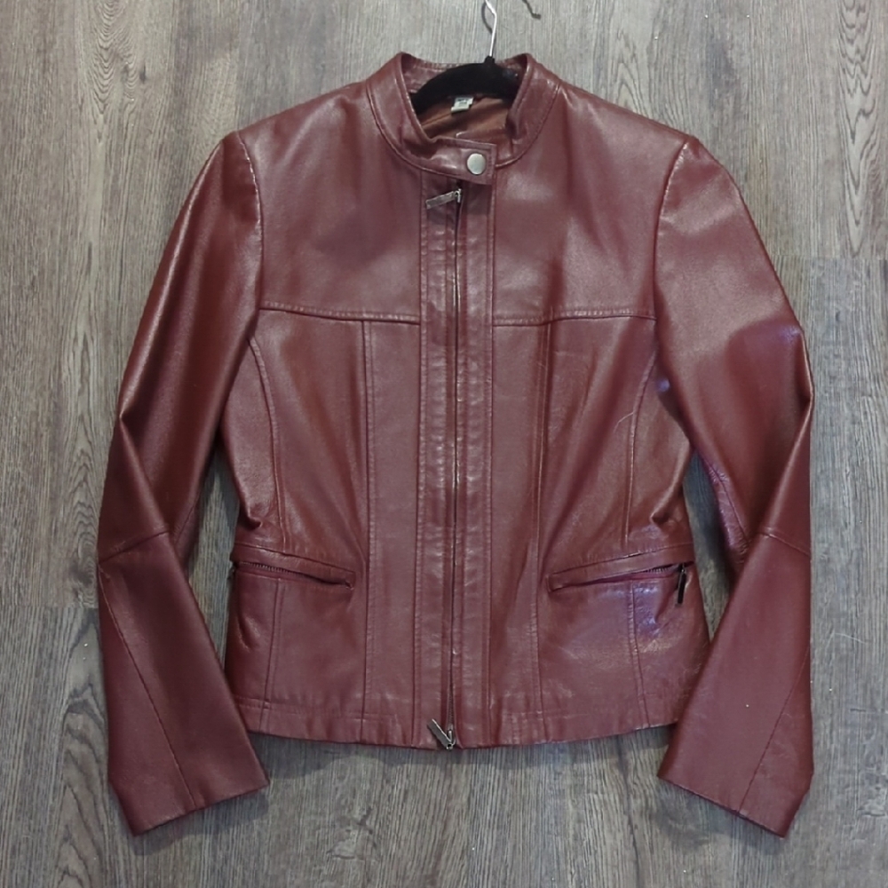 Elegant Maroon Leather Jacket for Women